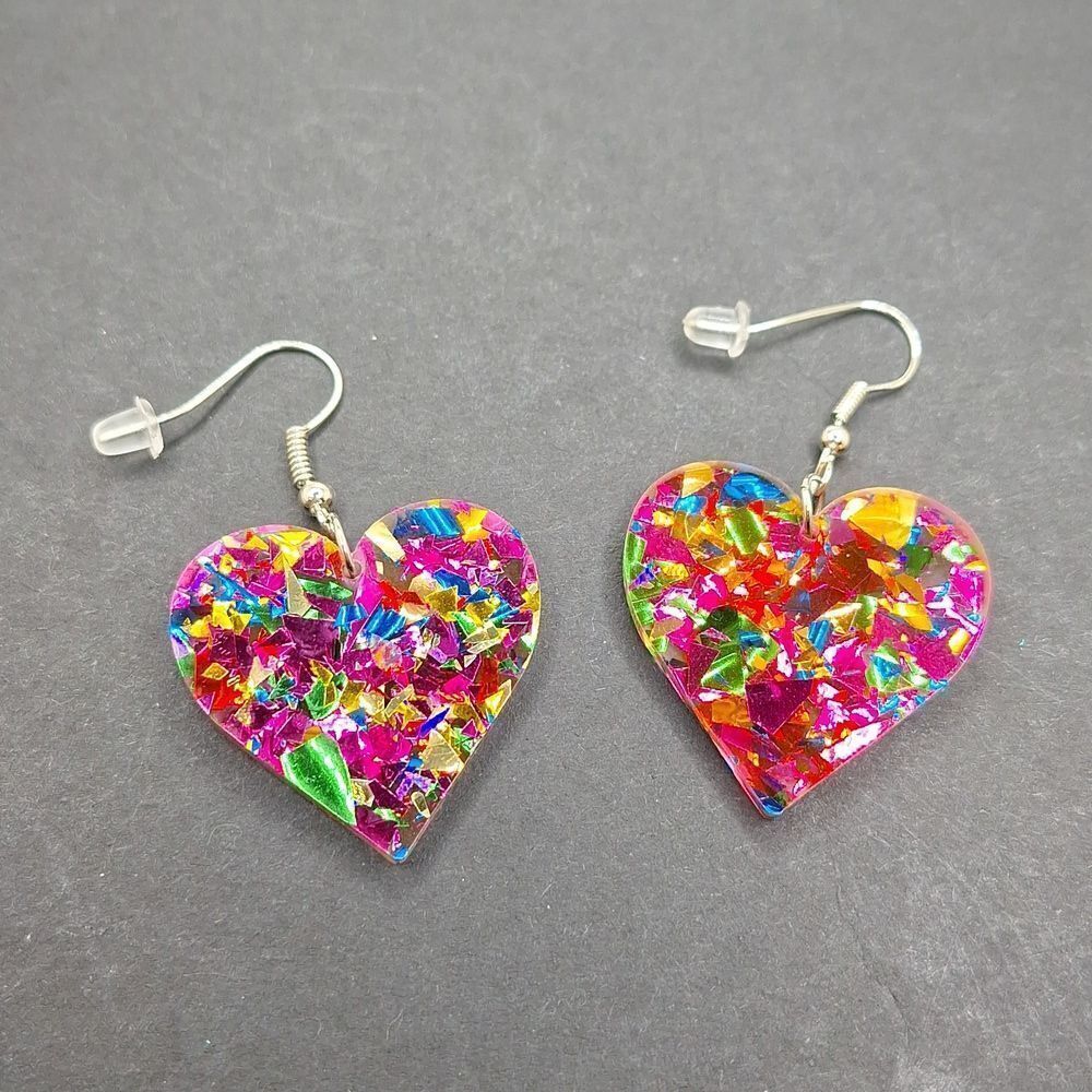 pink Confetti glitter heart earrings shiny
